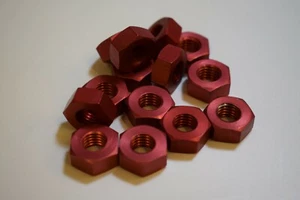 M10 Aluminum Nuts (Full Nut) - Red Anodised (x10) - Picture 1 of 1