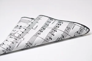 Sheet Music Notes Cotton White Black Handmade Pocket Squares Hanky Handkerchief - Picture 1 of 3