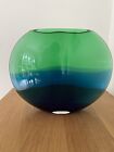 Large Green & Blue round/oval  glass vase decorative display - Approx 8” Tall