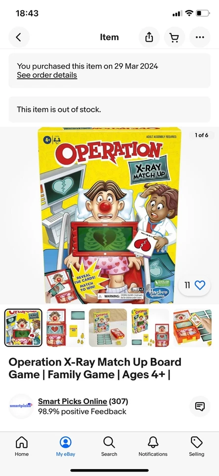 Operation X-Ray Match Up Board Game | Family Game | Ages 4+ | - Image 1 of 1