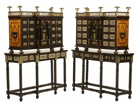 Vargueno Cabinets, Spanish Renaissance Style, On Stands, Set of Two, Inlaid!! Cover