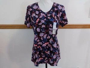 Croft & Barrow Women's Black Floral T-Shirt, Size XL, *NEW* V-Neck - Picture 1 of 7