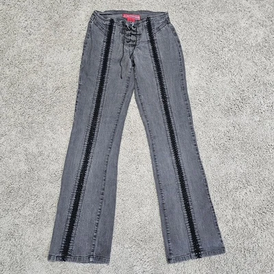 Vintage Y2K Hot Kiss Flare Lace-Up Black Jeans Womens Size 7 - Image 1 of 4
