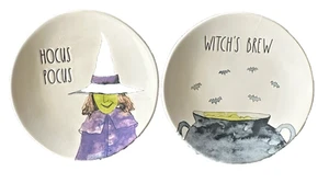 Rae Dunn Halloween Plates HOCUS POCUS & WITCH'S BREW 8" Set of 2 NEW - Picture 1 of 3