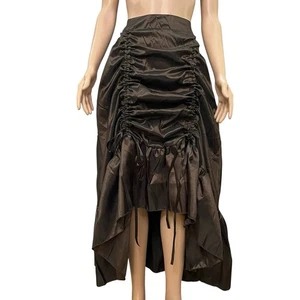 Gothic Victorian High Low Drawstring Ruched Skirt Large Brown Steampunk Taft - Bild 1 von 7