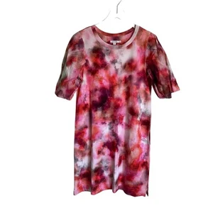 Chico's rosa Batik Midikleid Sweatshirt Material Puffärmel Chico Größe 1 Medium - Bild 1 von 6