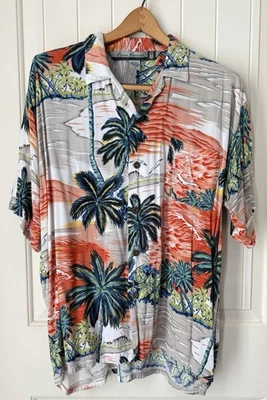 Винтажная гавайская рубашка Ocean Current мужская L цветочный узор чайка вискоза короткий рукав - Изображение 1 из 4