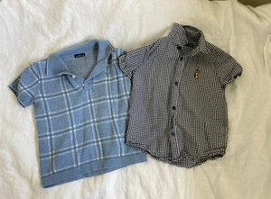 Next 3-4 Smart Tops Bundle Blue Checked Dinosaur And Short Sleeve Button Down - Picture 1 of 3
