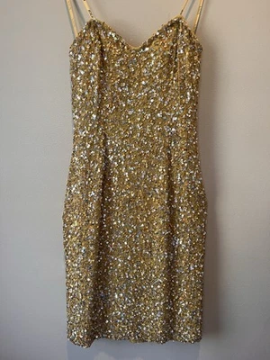 Желтый блестящий обтяжку платье блестки платье для официальных приемов размер 6 - Изображение 1 из 4