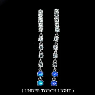 Orecchini in argento sterling 925 opale di fuoco ovale acquamarina gemma... - Immagine 1 di 4