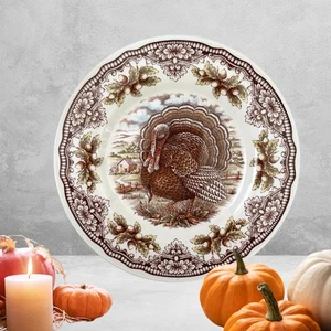 Royal Stafford HOMELAND TURKEY SALAD PLATES Thanksgiving Acorn NEW Set Of 4 - Picture 1 of 8