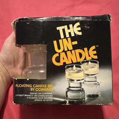 "Juego de velas flotantes de 5"" The Un-Candle vintage de los años 70 de Corning #120 caja PYREX Foto 1 de 2