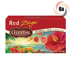 6x Boxes Celestial Seasonings Red Zinger Herbal Tea | 20 Bags Each | 1.7oz - Picture 1 of 3
