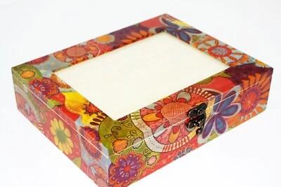 Wood handmade storage/trinket box/flexible compartments Photo lid Flowers - Image 1 of 4