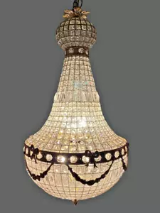 Chandelier Louis XVI French Antique Bronze Gold Crystal 6-Light Ceiling Lamp - Picture 1 of 16