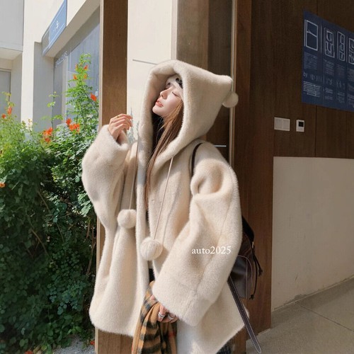 OFF WHITE Cappotto donna invernale con cappuccio spesso corto imitazione visone peluche caldo pelliccia sintetica giacca