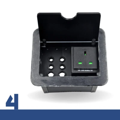 JS-B4 Scatola di Interconnessione Cavo da Tavolo con Coperchio Pieghevole per Tavoli Sala Riunioni - Immagine 1 di 4