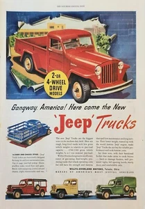 Camiones Jeep Willys 1947 impulsan motores Overland anuncio vintage pasarela América - Imagen 1 de 1