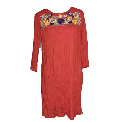 Vestido Beige By Eci Algodón Bordado Naranja Completamente Forrado Talla Grande Mangas Largas Foto 1 de 4