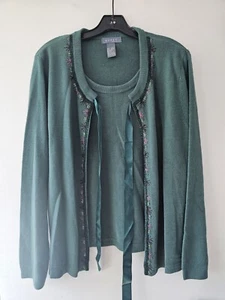 Koret Womens Acrylic Knitted Double Layer Pullover Green Cardigan Sweater Sz PXL - Picture 1 of 2