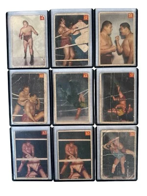 Lote de 9 tarjetas de colección de lucha libre Parkhurst 1954-55, George Bolas, Mighty Ursus Foto 1 de 2