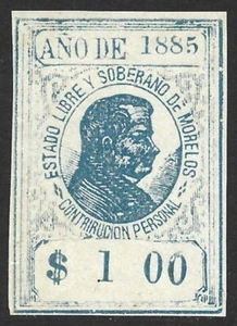 Mexico Revenue 1885 State Issues Morelos $1 00 Blue #M314 VF. CV $3.00. - Picture 1 of 2
