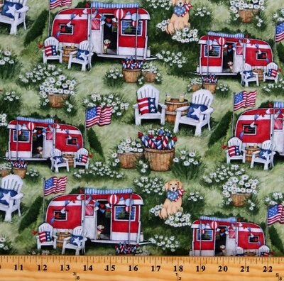 Camping Patriotic 72542  100% Cotton FABRIC priced by the Yard - Image 1 of 2