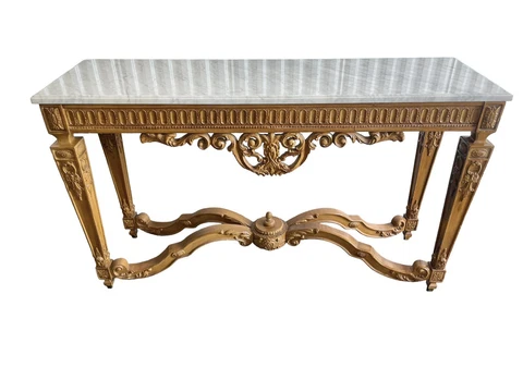 Antique Louis XV French Style Wood and Marble Console Table Cover