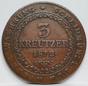 AUSTRIA Hungary Empire 3 Kreuzer 1812 S VF+ Schmollnitz Franz Copper Cesar #S20 - Picture 1 of 6