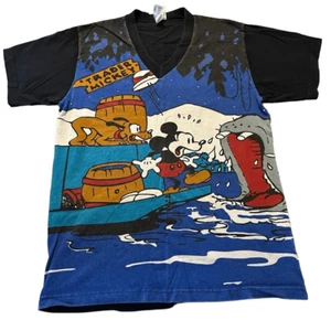 Vintage 90s Disney Mens Sz L All Over Print Mickey Mouse Short Sleeve Shirt USA - Picture 1 of 8