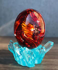 Figurine œuf en verre acrylique dragon fossile rouge Hatchling dormant en faux cristal
