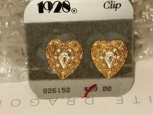 1928 Earrings Heart Pearl Drop Dangle - Picture 1 of 1