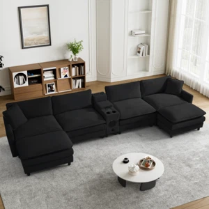 Oversized U-Shaped Sectional Sofa Couch w/Cup holder,Wireless/USB Port Charging - Picture 1 of 39