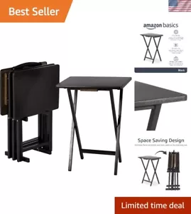 Rectangular Foldable TV Dinner Tray Table with Storage Rack, Set of 4, Black,... - Picture 1 of 9