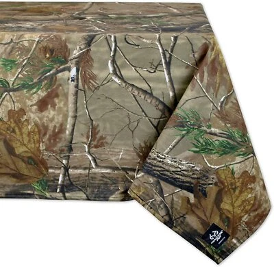 DESIGN IMPORTS Real Tree Tablecloth 54 x 54 inch 100% Cotton Machine Washable Brown Camo.
