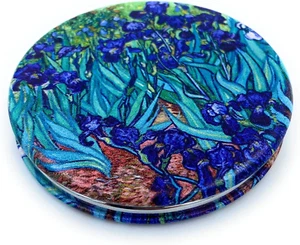 Pocket Mirror for Women Small Travel Mirror Magnifying Van Gogh Irises Flower Pu - Picture 1 of 12
