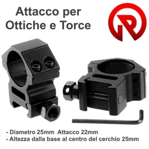 Set 2 Pezzi Attacchi Anelli Ottica o Torcia 25x22 Medi per Fucile slitta Weaver - Bild 1 von 1