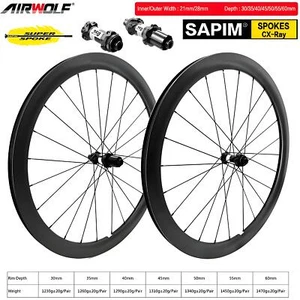 AIRWOLF Carbon Road Bike Wheelset Gravel Racing Bike DT350 Sapim Cx-ray 1230g - Picture 1 of 12