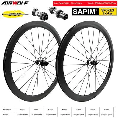 AIRWOLF Carbon Rennrad Laufradsatz Kohlefaser Gravel Laufräder DT350 Sapim 1230g - Bild 1 von 4