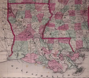 1863 Map ~ ARKANSAS, MISSISSIPPI, LOUISIANA by Johnson & Ward ~ (18x26)-#26 - Picture 1 of 3