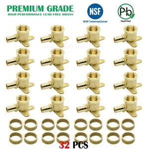 ( 32 PCS) 1/2" PEX X 1/2" FEMALE NPT DROP EAR ELBOW + RING (LEAD-FREE) - Picture 1 of 2