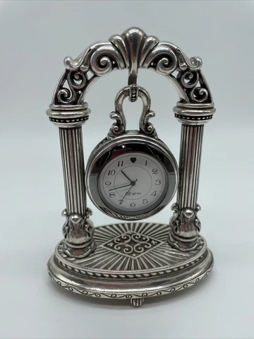 Brighton Hanging Travel Pocket Watch Silver Tone Stand Cover
