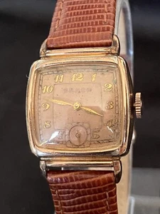 Vtg Gruen Guild 15 Jewel 10K GF Rose Gold Men's Square Conoruma Movt Watch Works - Picture 1 of 21