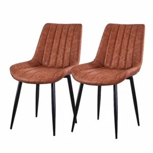 2x Brown Faux Leather Dining Chairs Kitchen Dining room Chairs Modern Metal Legs - Picture 1 of 12
