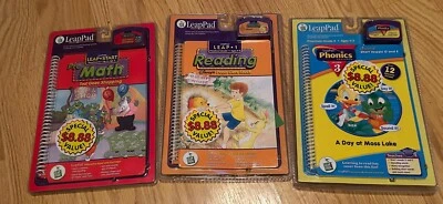 Leap Frog Leap Pad Books & Cartridges Lot Of 3 K5 Math, Leap-1 Reading, Phonics - Image 1 of 4