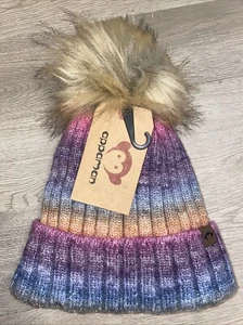 NWT Appaman Beanie Medium Girls 5Y-7Y Magenta Tie Dye Fluffy Pom Cap Insulated - Picture 1 of 13