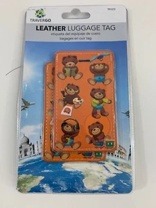 Travergo Leather Luggage Tags TR1272 Bears 2pk - Picture 1 of 4