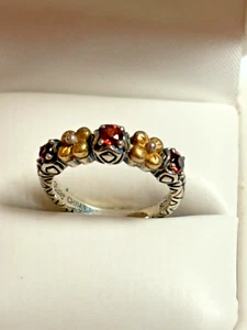 Anillo Barbara Bixby Plata de Ley Oro 18k Talla 7 Rodolita Granate Flor de Loto - Imagen 1 de 7