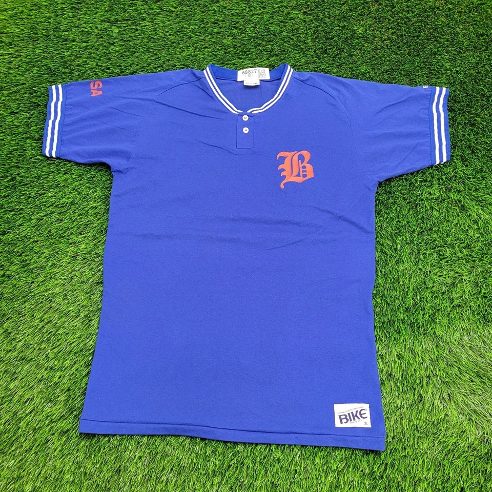 复古 90 年代长海滩古英衬衫 L/XL 21x31 蓝色白色装饰美国 — 第 1/4 张图片