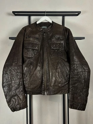 VTG Streetwear Japanes cropped boxy fit Cargo jacket with genuine leather 90s - Image 1 of 4